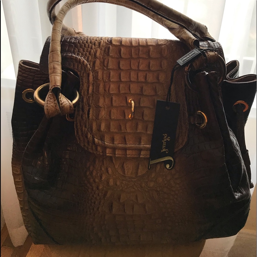 NWT Jenrigo Genuine Croc Drawstring Bucket Bag